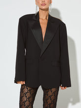 Fashion Solid Color Satin Patchwork Loose Suit Jacket